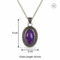 925 Silver Handmade Purple Turquoise Oval Gemstone Pendant with Oxidised Beaded Design