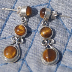 Hiranya Tiger Eye Silver Drop Earrings