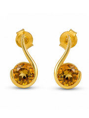 925 Sterling Silver Citrine Gemstone Stud Earrings for Women, Yellow Stone Curved Design Jewellery