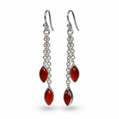 Dhara - Carnelian Silver Marquise Drop Earrings