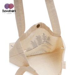 Handmade White Flex Cotton Tote Bag with Leaf Embroidery Shoulder Bag