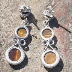Hiranya Tiger Eye Silver Drop Earrings