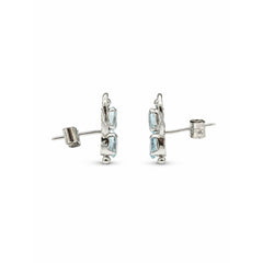 FUSIONARI 925 Sterling Silver Blue Topaz Gemstone Leaf Stone Stud Earrings