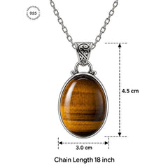 925 Sterling Silver Golden Brown Tiger Eye Oval Gemstone Pendant