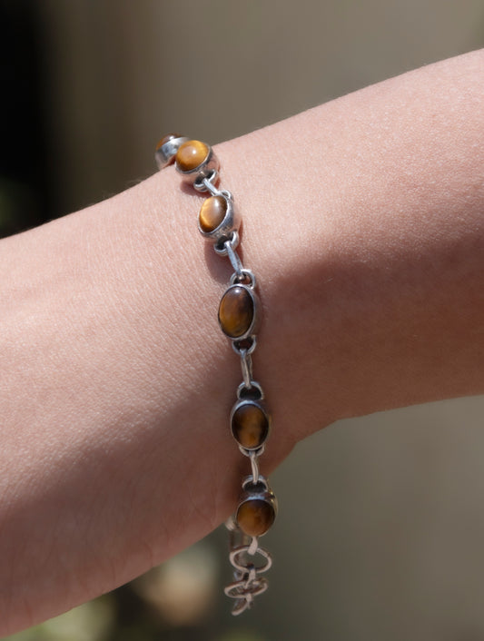 925 Sterling Silver Tiger Eye Bracelet for Women | Gemstone Bracelet | Handmade Silver Jewelry | Elegant Daily Wear Gift