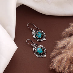 Fusionari 925 Sterling Silver Turquoise Earrings for Women | Handcrafted Blue Gemstone Jewelry | Classic and Stylish Design | Size 4.2x1.1 cm