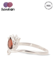 925 Sterling Silver Garnet Gemstone Lotus Flower Ring