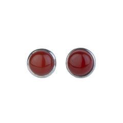 925 Sterling Silver Carnelian Eartops for Women |  Gemstone Stud Earrings | Handmade Daily Wear Silver Jewelry