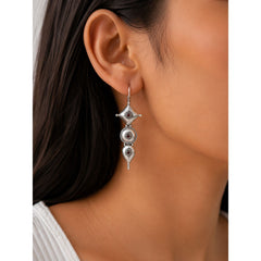 925 Sterling Silver Garnet Oxidized Drop Earrings for Women Geometric Design with Round Motifs and Dangling Details
