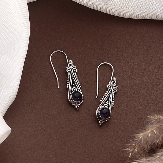 925 Sterling Silver Amethyst Drop Earrings for Women | Purple Gemstone Statement