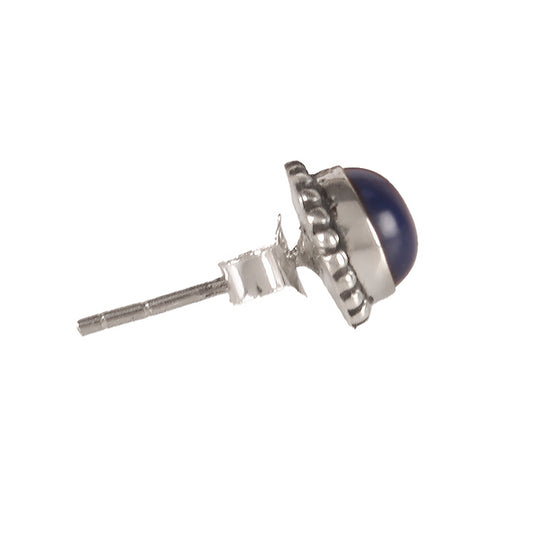 925 Sterling Silver Lapis Stud Earrings for Women | Deep Blue Handmade Eartops | Elegant Daily Jewelry