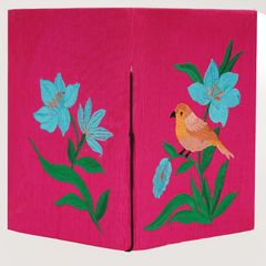 Handcrafted Embroidered Journal with Handmade Paper Fabric Cover & Bahi Khata Closure Diary for Writing Sketching & Gifting | Pink | 8 x 5 inches