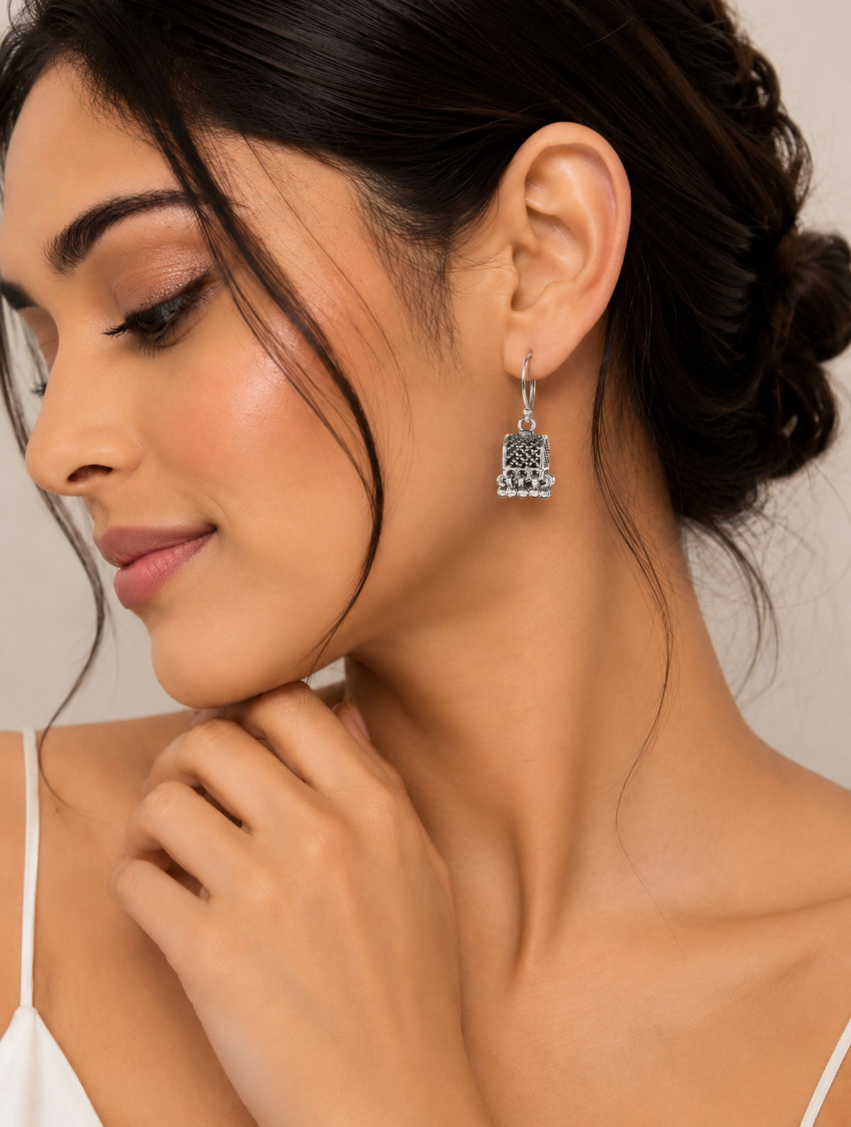 925 Sterling Silver Textured Jhumka Dangle Earrings Traditional Jewellery