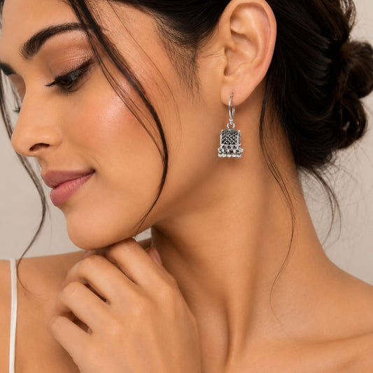 925 Sterling Silver Textured Jhumka Dangle Earrings Traditional Jewellery