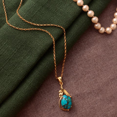 925 Sterling Silver Gold Plated Turquoise Pendant with 18" Chain for Women, Handcrafted Gemstone Jewelry