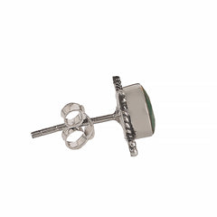 925 Sterling Silver Green Onyx Stud Earrings for Women | Fresh Green Handmade Eartops | Daily & Festive Jewelry
