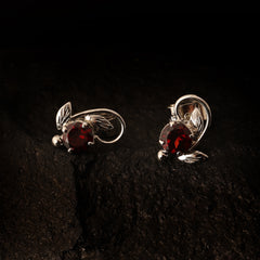Fusionari 925 Sterling Silver Garnet Earrings for Women | Handmade Minimalist Jewelry | Unique Healing Crystal Design | Size 3x6 cm | One Pair (Copy)
