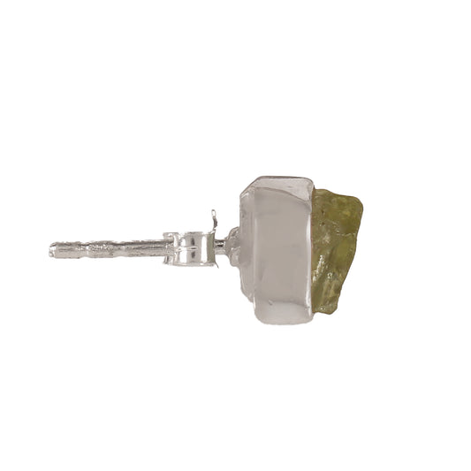 Fusionari 925 Silver Raw Peridot Stud Earrings | Handmade Natural Stone: Uncut Peridot Stone | Lightweight Women’s Jewelry