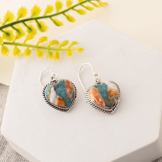 Fusionari 925 Sterling Silver Turquoise Stone Earrings for Women | Handmade Natural Gemstone Jewelry | Healing Crystal Design | Size 3.2x1.7 cm | 1 Pair