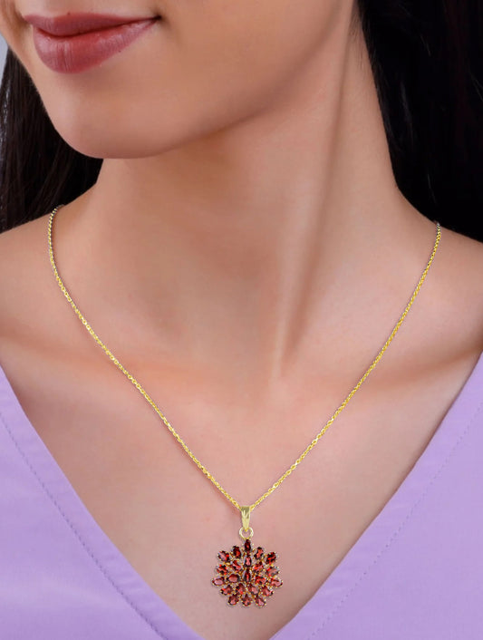 925 Sterling Silver Gold Plated Garnet Pendant for Women | Gemstone Pendant | Handmade Jewelry | Elegant Daily Wear Gift