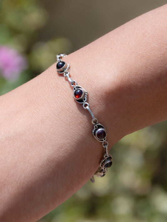 925 Sterling Silver Garnet Bracelet for Women | Gemstone Bracelet | Handmade Silver Jewelry | Elegant Daily Wear Gift