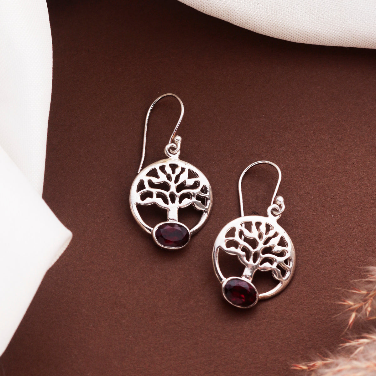 Fusionari 925 Sterling Silver Garnet Earrings for Women | Red Gemstone Jewelry | Handcrafted Luxury Gift Idea