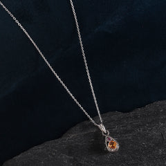 Fusionari 925 Sterling Silver Citrine Pendant Necklace for Women with 18" Chain | Handmade Minimalist Jewelry | Elegant Sparkling Design | Size 2.1x0.8 cm |