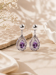 925 Sterling Silver Amethyst Gemstone Drop Earrings