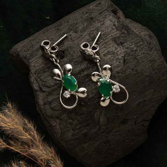Fusionari 925 Sterling Silver Green Onyx Earrings for Women | Elegant Gemstone Jewelry for Office & Party Wear