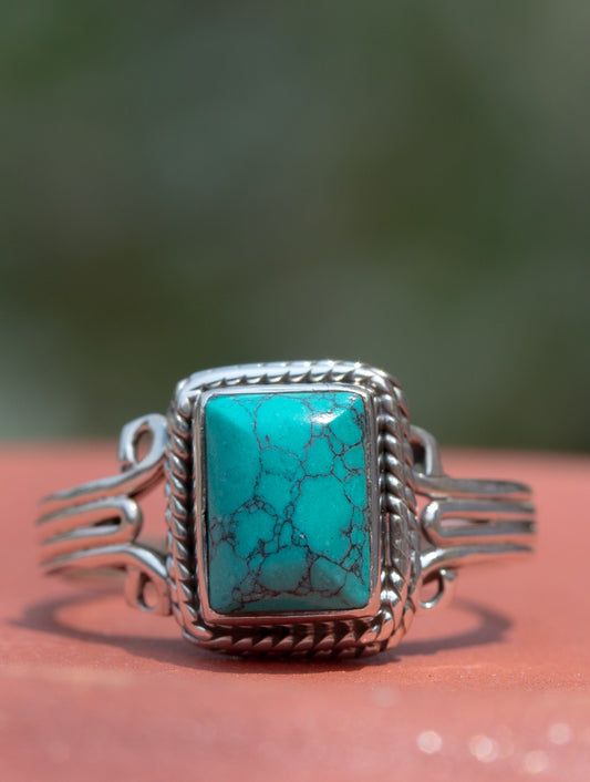 925 Sterling Silver Turquoise Ring for Women Handmade Gemstone Ring Adjustable Statement Jewelry Birthday Gift