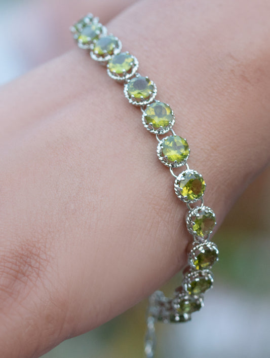 925 Sterling Silver Peridot Bracelet for Women Handmade Gemstone Bracelet Elegant Jewelry Gift for Her