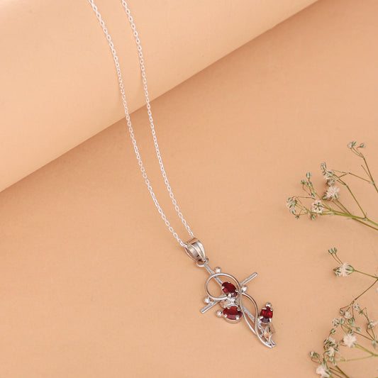925 Sterling Silver Garnet Pendant Necklace for Women with 18" Chain | Handmade Minimalist Jewelry | Elegant Sparkling Design | Size 4.5x2.3 cm |