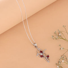 Fusionari 925 Sterling Silver Garnet Pendant Necklace for Women with 18" Chain | Handmade Minimalist Jewelry | Elegant Sparkling Design | Size 4.5x2.3 cm |