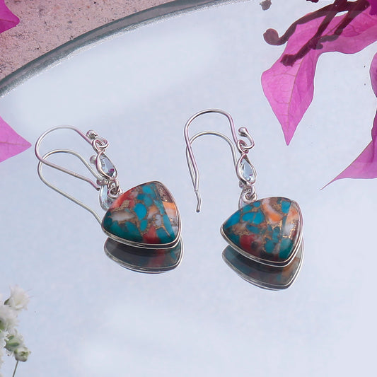 925 Sterling Silver Multi-Turquoise Earrings for Women Bohemian Gemstone Jewelry