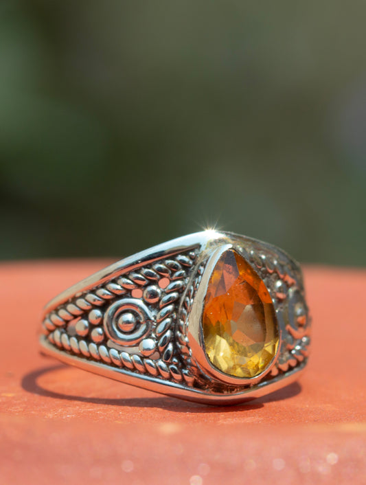 925 Sterling Silver Citrine Ring for Women Handmade Gemstone Ring Adjustable Statement Jewelry Birthday Gift