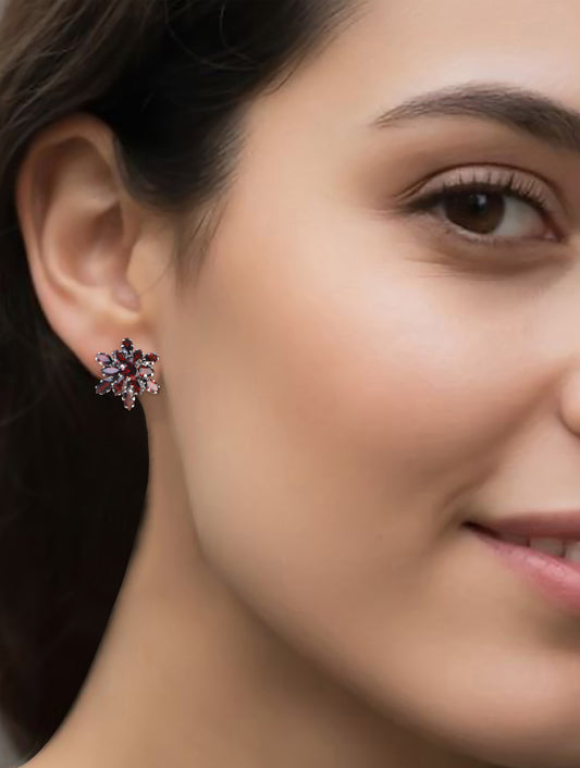 925 Sterling Silver Garnet Stud Earrings for Women | Gemstone Earrings | Handmade Silver Jewelry | Elegant Daily Wear Gift