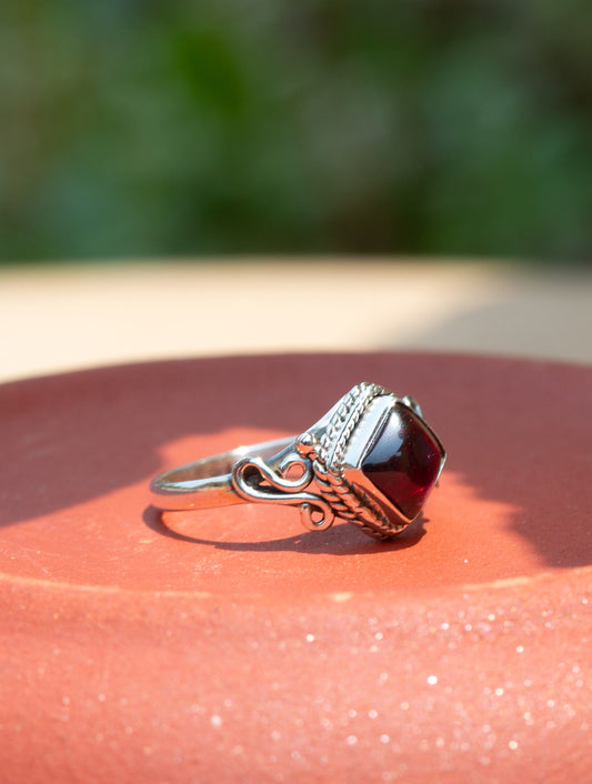 925 Sterling Silver Garnet Ring for Women Handmade Gemstone Ring Adjustable Statement Jewelry Birthday Gift