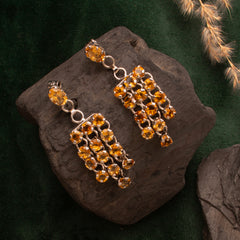 Fusionari 925 Sterling Silver Citrine Earrings for Women | Yellow Gemstone Jewelry | Elegant Minimal Style