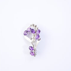 925 Sterling Silver Amethyst Brooch for Women | Gemstone Brooch | Handmade Silver Jewelry | Elegant Daily Wear Gift