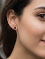 925 Sterling Silver Gold Plated  Garnet Stud Earrings for Women | Gemstone Stud Eartop | Handmade Silver Jewelry | Elegant Daily Wear Gift
