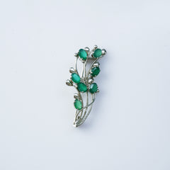 925 Sterling Silver Green Onyx Brooch for Women | Gemstone Brooch | Handmade Silver Jewelry | Elegant Daily Wear Gift