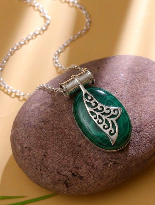 925 Sterling Silver Malachite Pendant Handmade Gemstone Necklace for Women Elegant Jewelry Gift