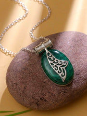 925 Sterling Silver Malachite Pendant Handmade Gemstone Necklace for Women Elegant Jewelry Gift