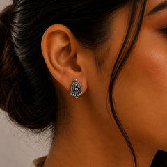 FUSIONARI 925 Sterling Silver Bali Earrings Oxidised Traditional Tribal Ethnic Handmade Jewelry Stud Design