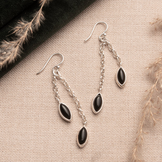 Fusionari 925 Sterling Silver Black Onyx Earrings for Women | Bold Statement Gemstone Earrings | Party Wear Jewelry