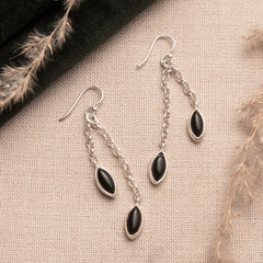 Fusionari 925 Sterling Silver Black Onyx Earrings for Women | Bold Statement Gemstone Earrings | Party Wear Jewelry
