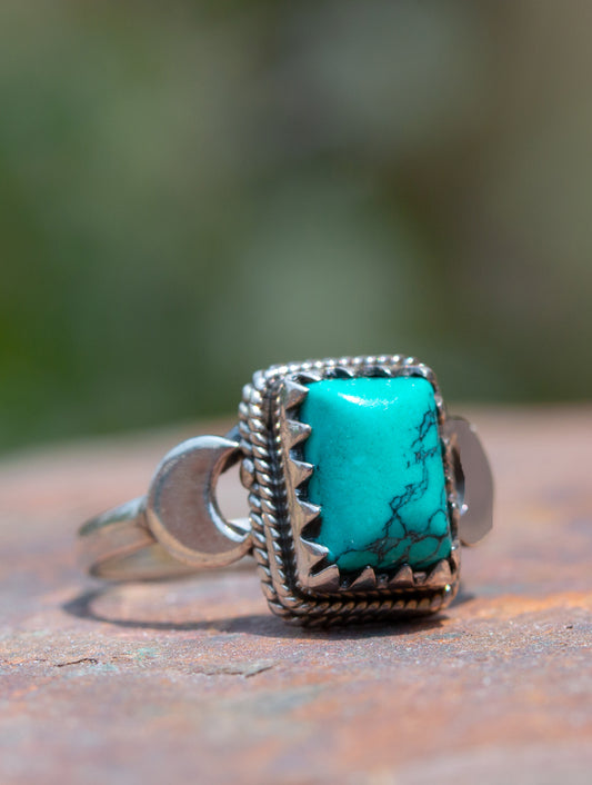 925 Sterling Silver Turquoise Ring for Women Handmade Gemstone Ring Adjustable Statement Jewelry Birthday Gift