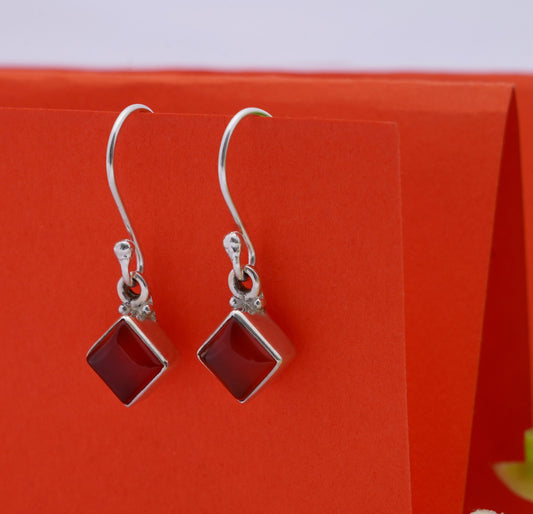 Fusionari 925 Sterling Silver Carnelian Earrings for Women | Orange Gemstone Jewelry | Handcrafted Designer Gift