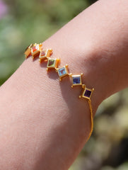 925 Sterling Silver Gold Plated Chakra Bracelet for Women | Gemstone Bracelet | Handmade Jewelry | Elegant Daily Wear Gift