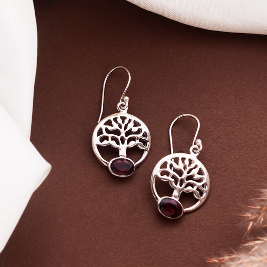 925 Sterling Silver Garnet Stud Earrings for Women | Handmade Deep Red Gemstone